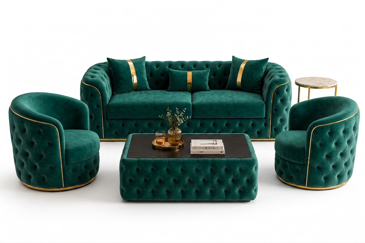 Set Canapea Fixă + 2 Fotolii + Măsuță de Cafea Lugano – Culoare 12