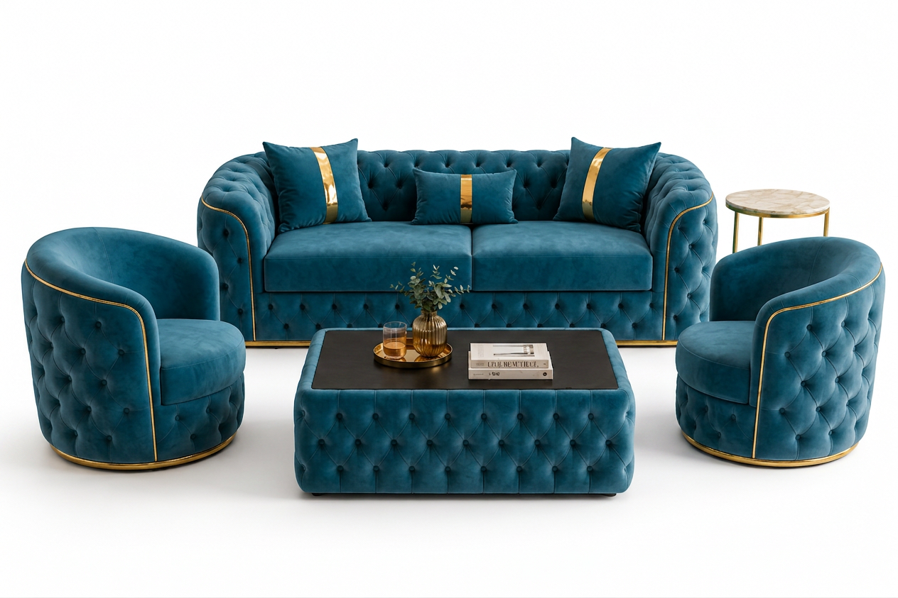 Set Canapea Fixă + 2 Fotolii + Măsuță de Cafea Lugano – Culoare 19