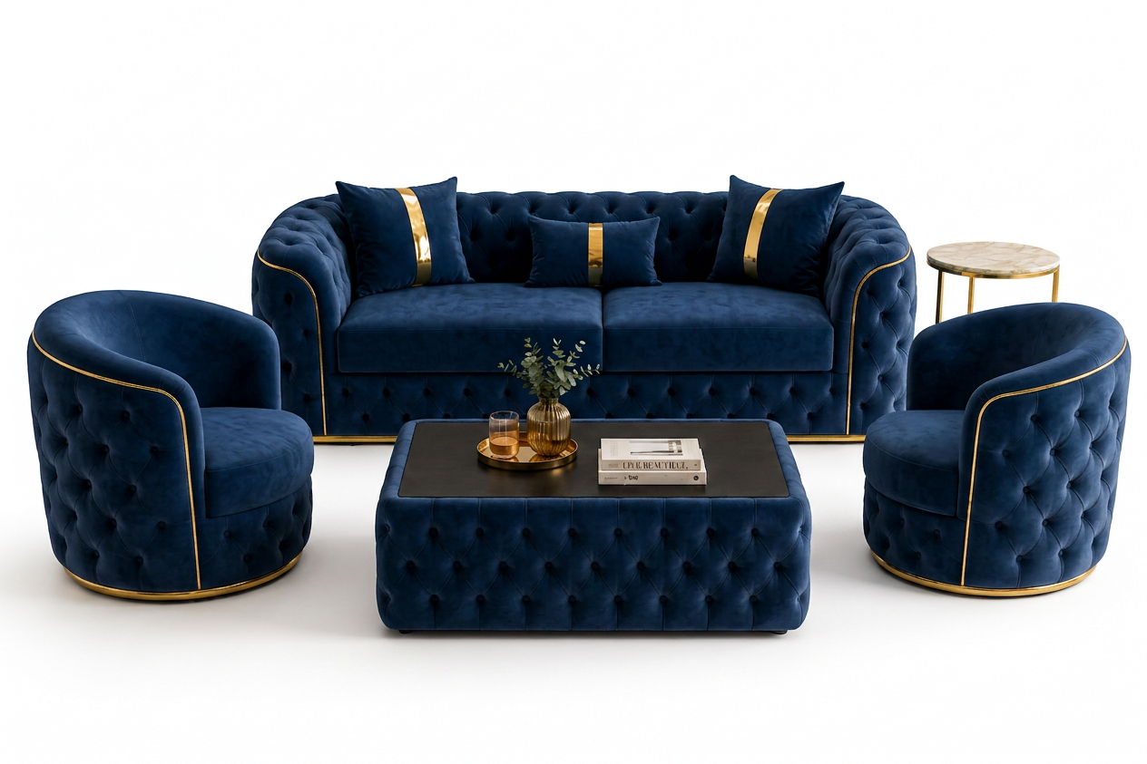 Set Canapea Fixă + 2 Fotolii + Măsuță de Cafea Lugano – Culoare 21
