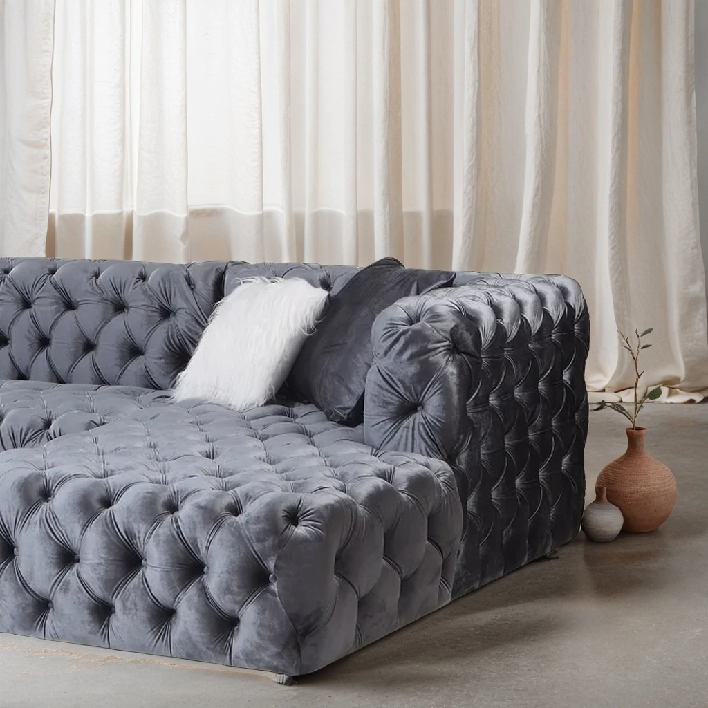 Colțar catifea, fix,  Dallas U - Stil Chesterfield