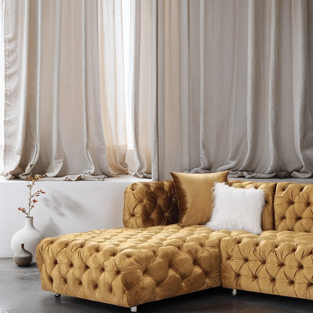 Colțar catifea, fix,  Dallas U - Stil Chesterfield