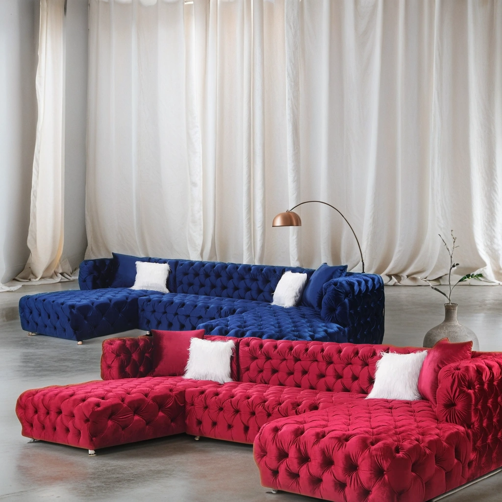 Colțar catifea, fix,  Dallas U - Stil Chesterfield