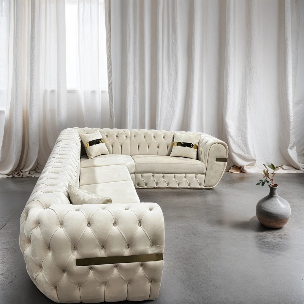 Colțar catifea, fix, Cicago - Stil Chesterfield