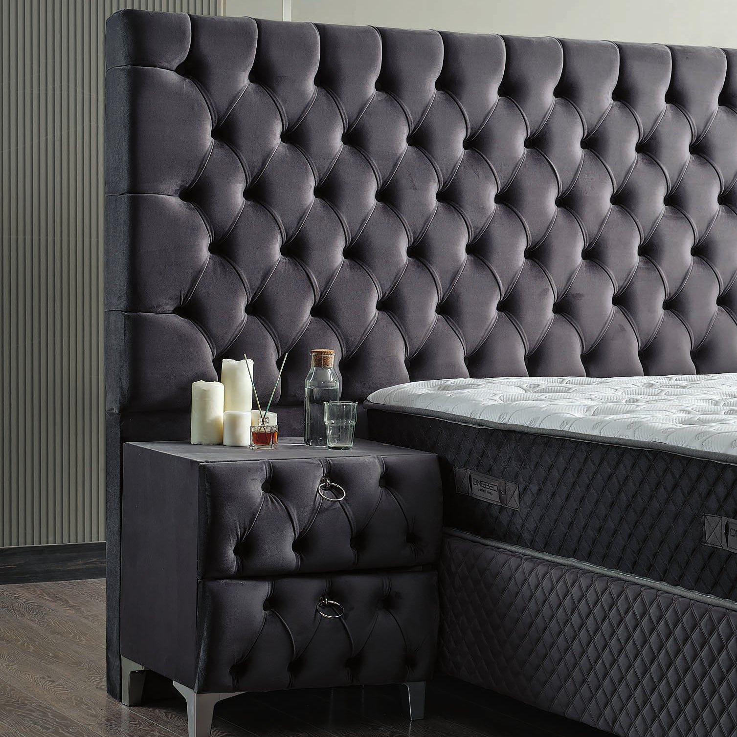 Pat Boxspring Valura din Catifea, cu Saltea și Depozitare - IMPACT MOB