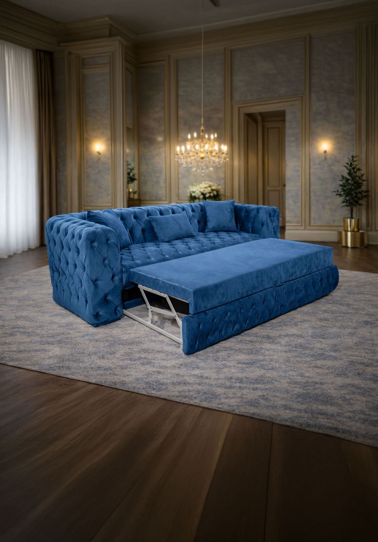Canapea California fixă și extensibilă din catifea, 230x90 cm, brand IMPACT MOB, cu design modern și confortabil.