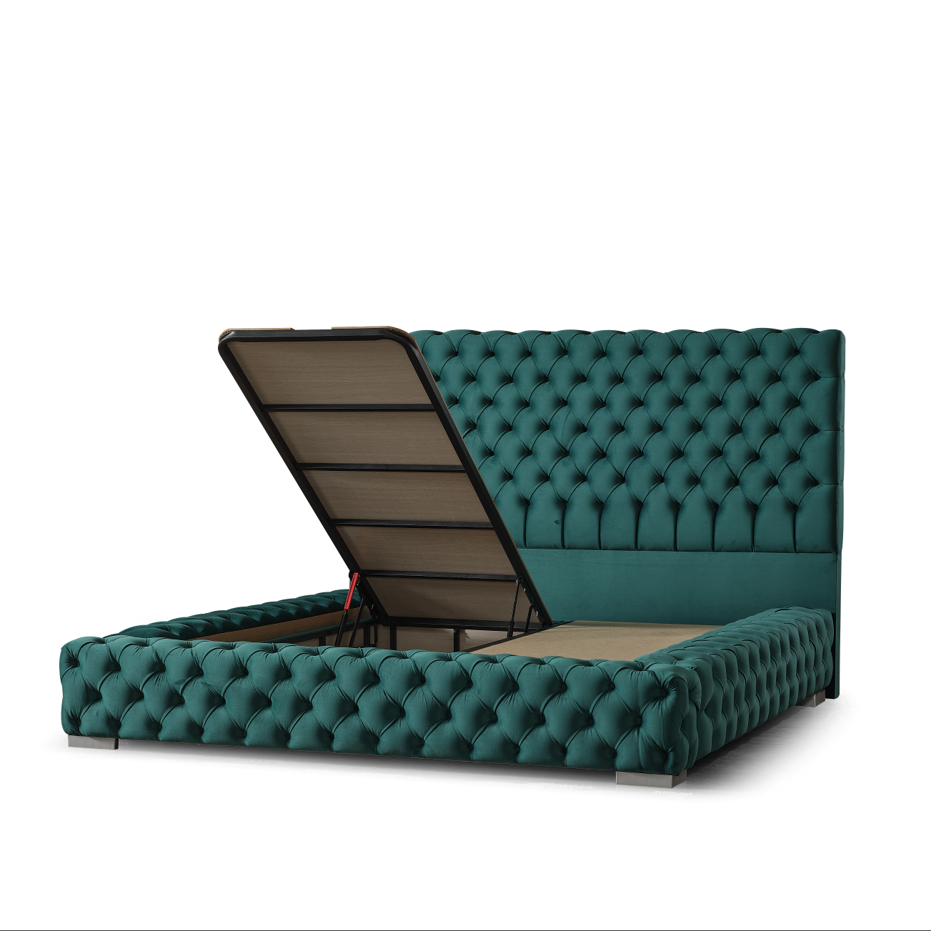 Impact Mob Pat Boxspring Castello din Catifea cu saltea și spațiu de depozitare, elegantă și confortabilă pentru dormitor.