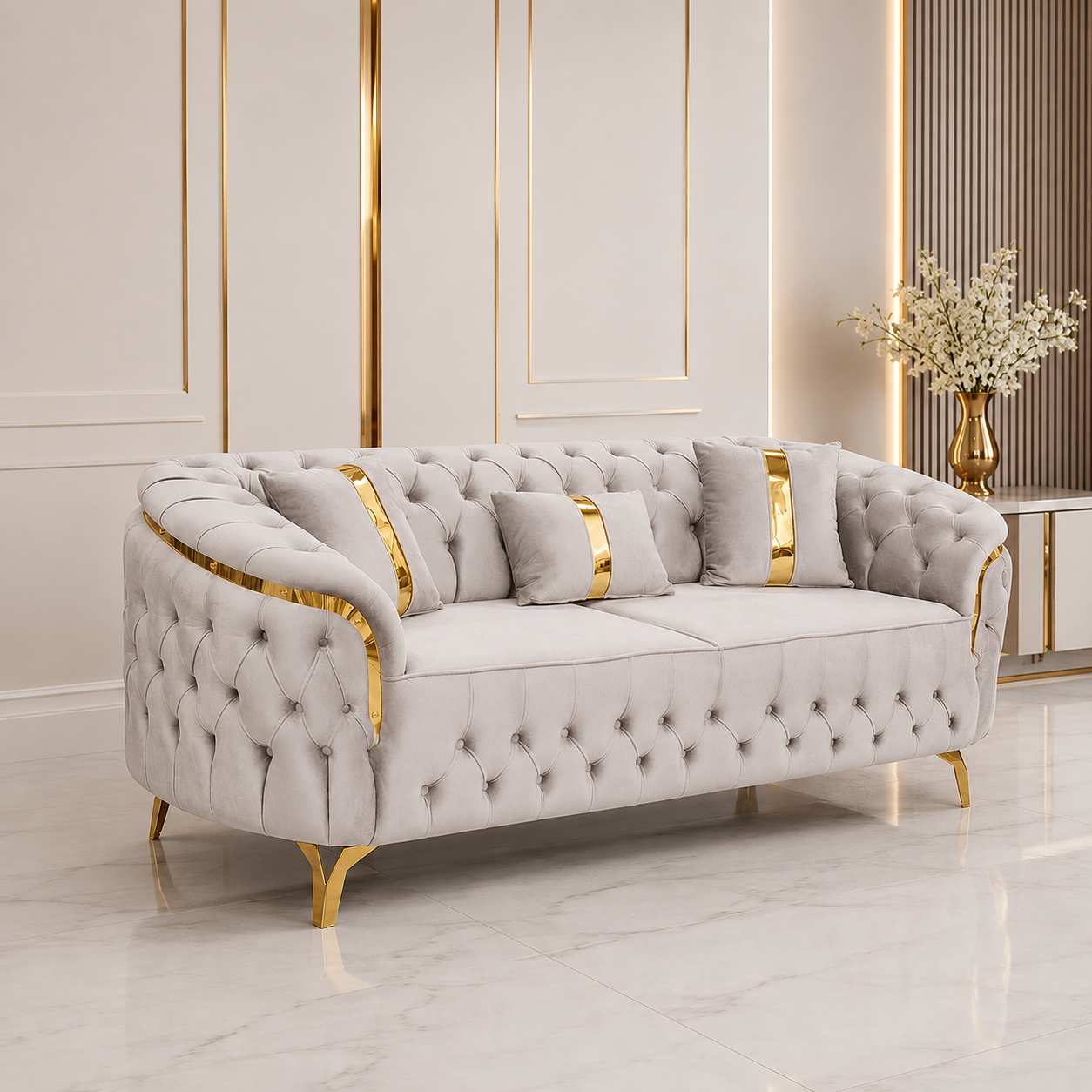 Canapea Fixa 3 locuri Cavali tapitat catifea 235x90 cm culoare 01