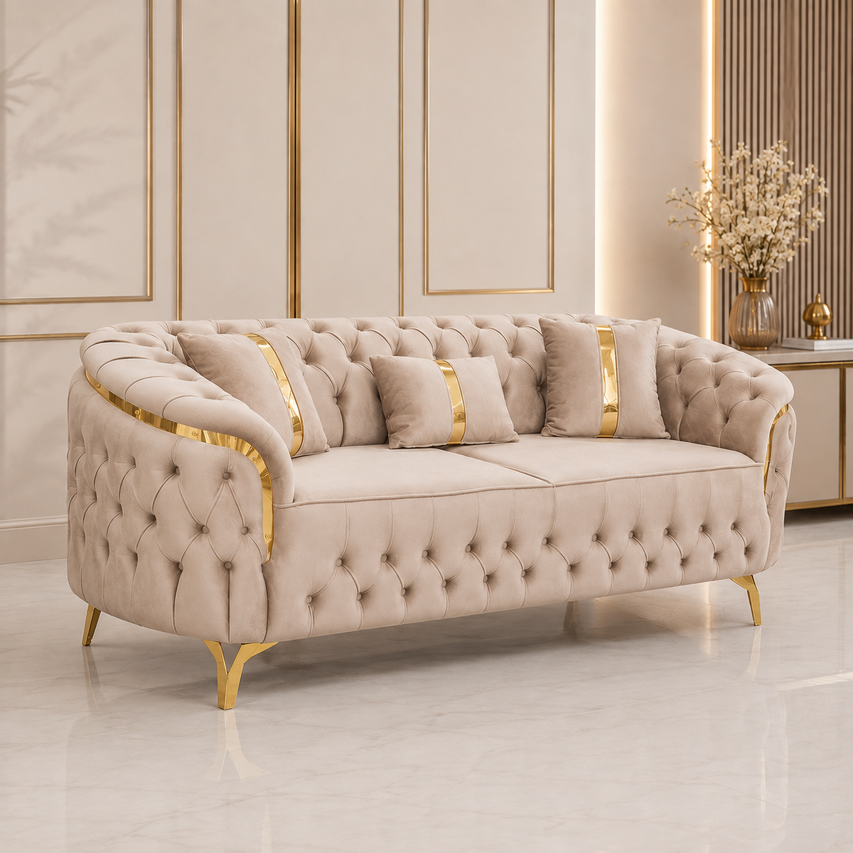 Canapea Fixa 3 locuri Cavali tapitat catifea 235x90 cm culoare 03
