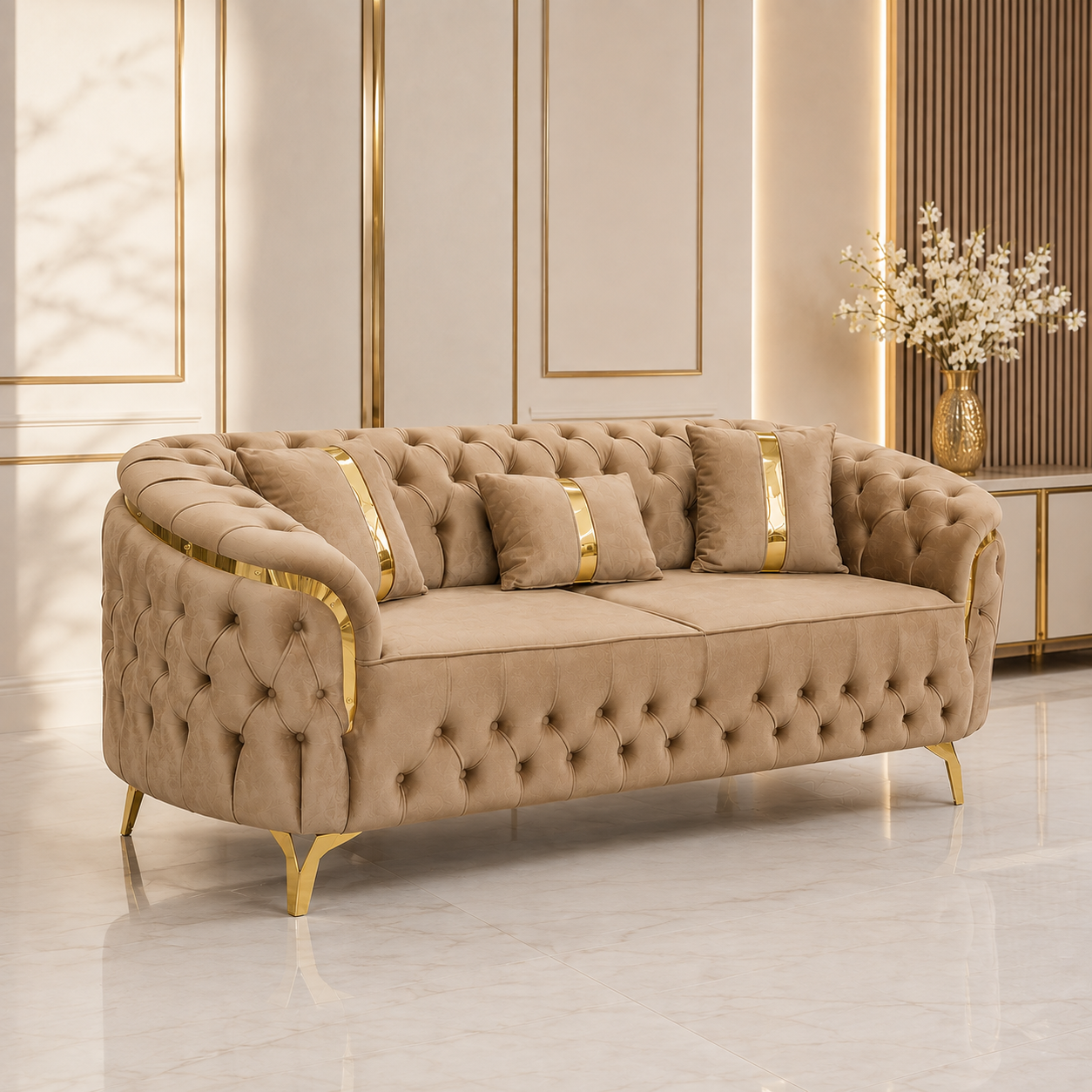 Canapea Fixa 3 locuri Cavali tapitat catifea 235x90 cm culoare 04