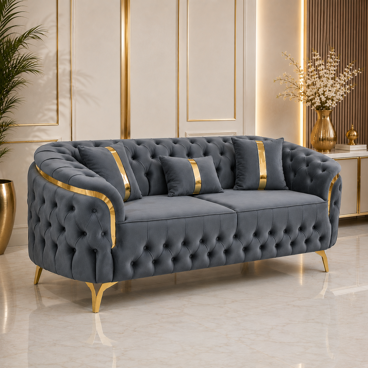 Canapea Fixa 3 locuri Cavali tapitat catifea 235x90 cm culoare 24