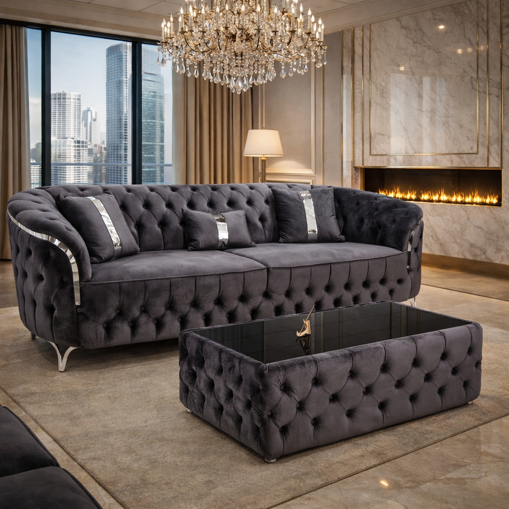 Canapea fixă Cavali IMPACT MOB tapitată cu catifea, design modern, culoare albastră, textil confortabil pentru living.