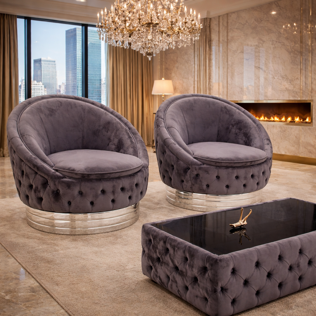 Fotoliu Cavali tapitat cu catifea, brand IMPACT MOB, în nuanțe elegante, confortabil și modern, decorativ pentru living.