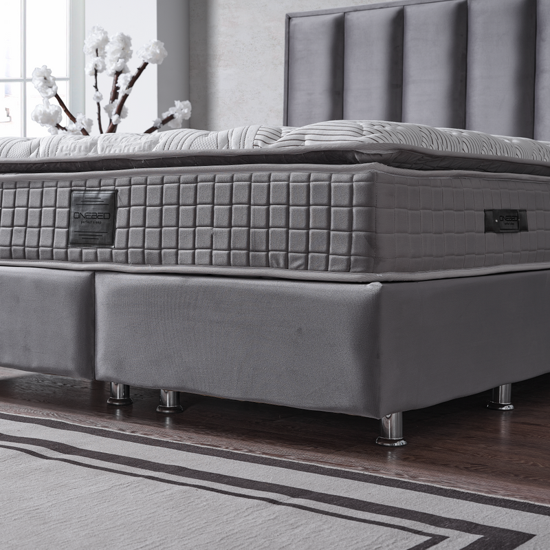 Pat Boxspring Plus din Catifea, cu Saltea și Depozitare