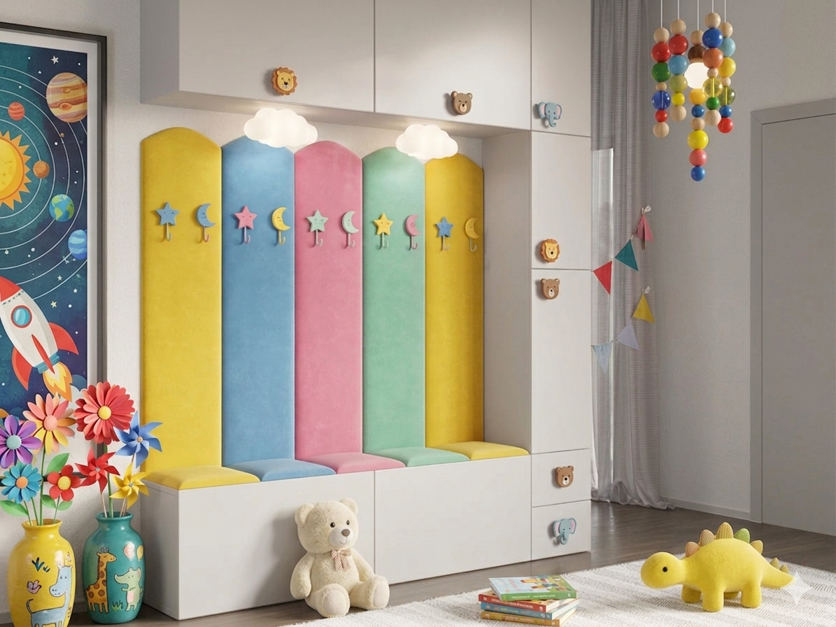Set de panouri tapitate pentru copii IMPACT MOB, cu modele colorate și texturate, pentru decorarea camerei copilului.