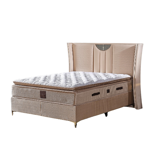 Saltea Pat Boxspring Nirvana din Catifea, cu Saltea și Depozitare