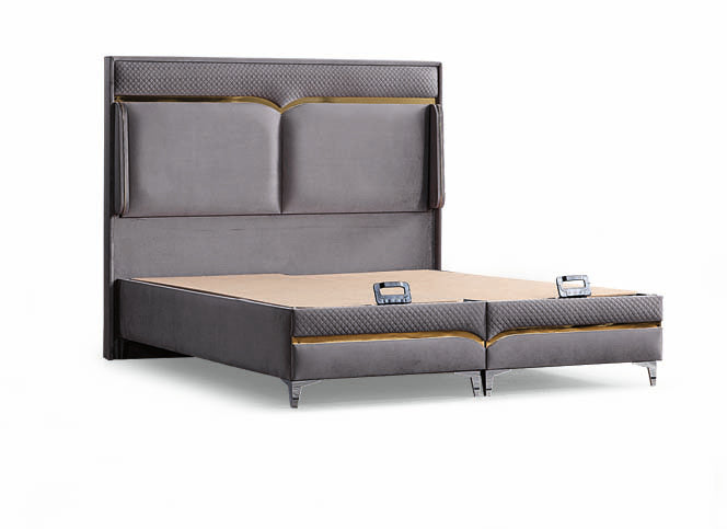 Impact Mob Pat Boxspring Mars din Catifea with integrated storage and mattress, featuring plush purple velvet upholstery.