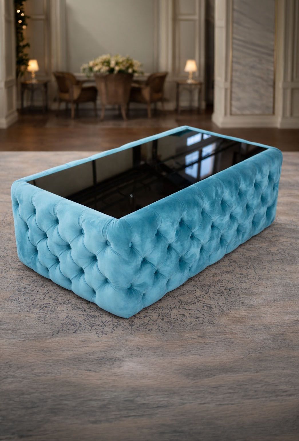 Masă de cafea IMPACT MOB Extreme tapitată cu catifea, design modern pentru living, cu suprafață moale și aspect elegant.