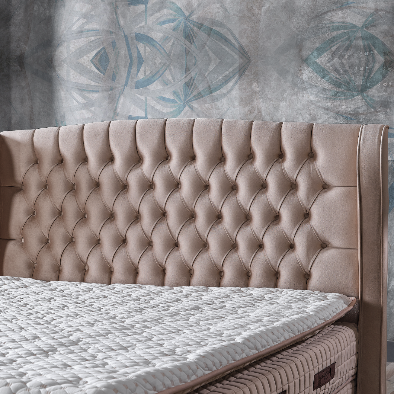 Ladă de depozitare de 30 cm a patului tapitat Boxspring Olivia, ideală pentru organizarea lenjeriilor și a pernelor.