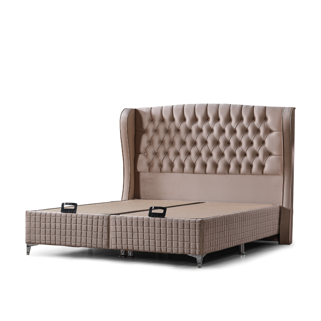 Design elegant și modern al patului tapitat Boxspring Olivia, perfect pentru orice stil de dormitor.