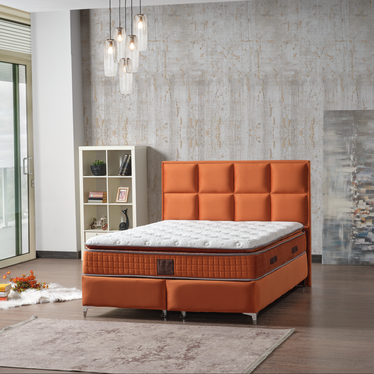 Pat boxspring Paris din catifea cu saltea și spațiu de depozitare, mobilier modern și elegant de la IMPACT MOB