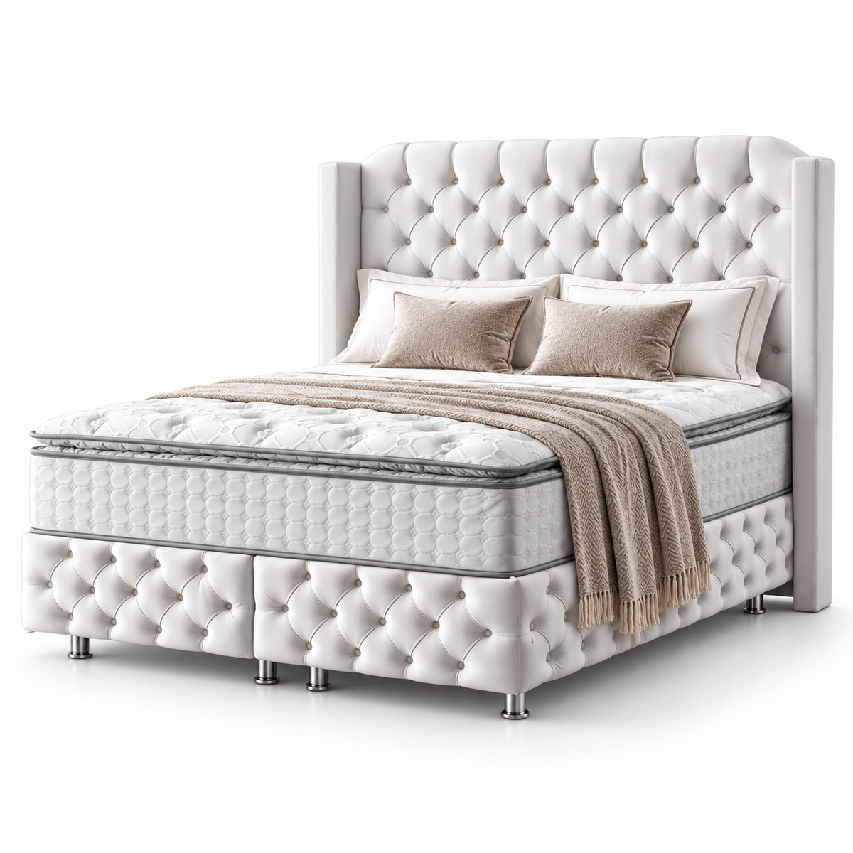 Pat boxspring premium din catifea cu saltea și spațiu de depozitare, învelit în material de calitate, de la IMPACT MOB.