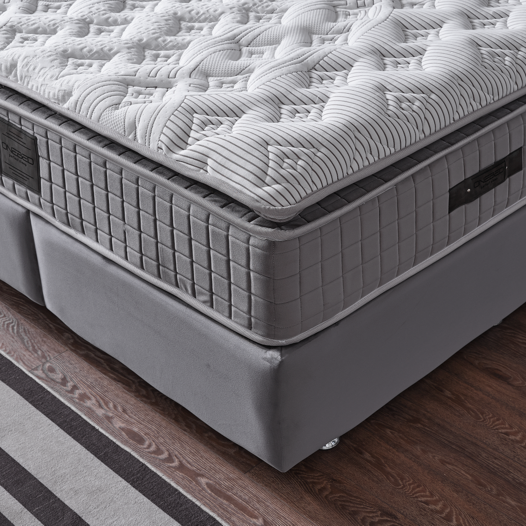 Pat Boxspring Plus din Catifea, cu Saltea și Depozitare