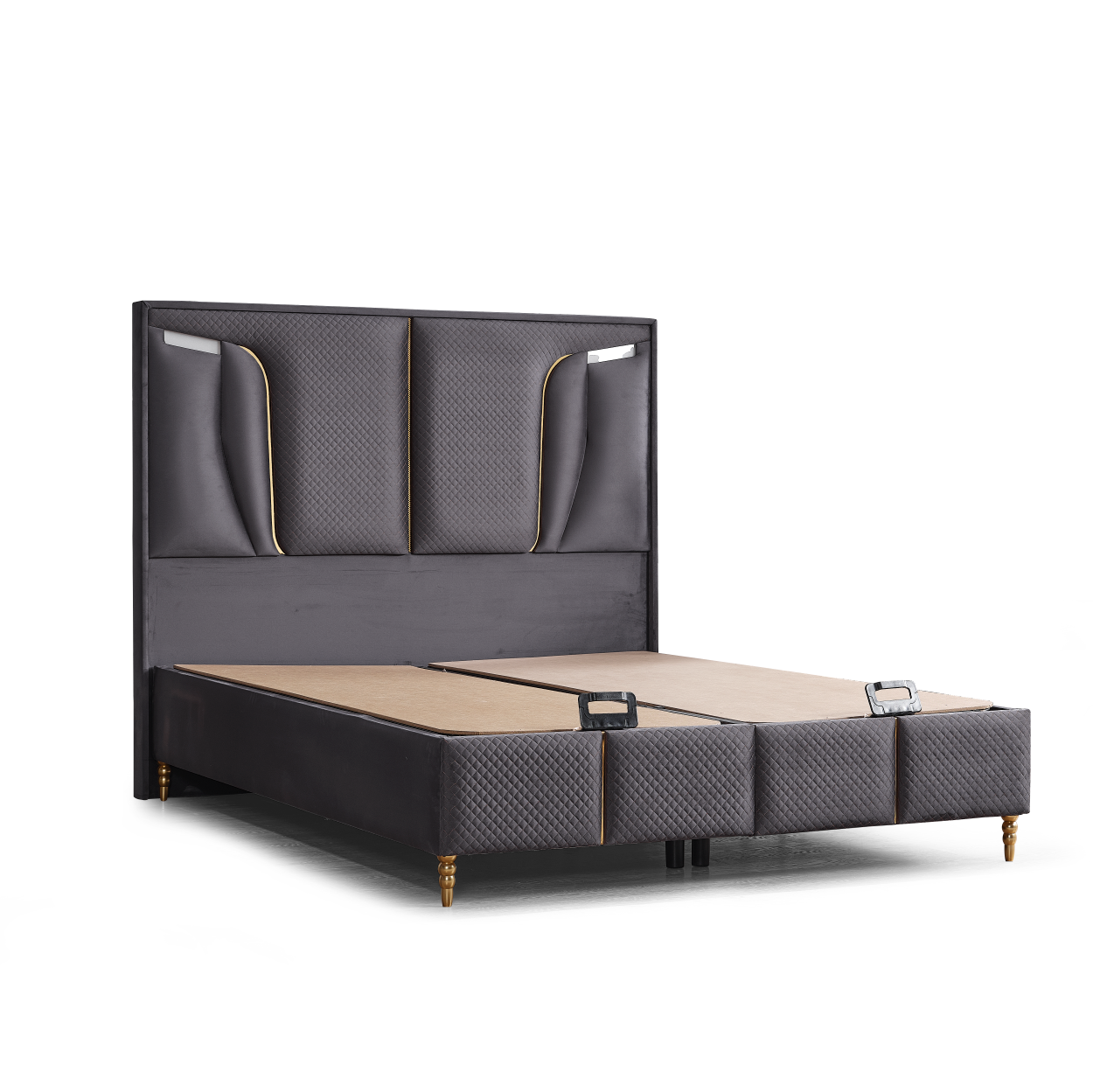 Pat Boxspring R&R din Catifea, cu Saltea și Depozitare - IMPACT MOB