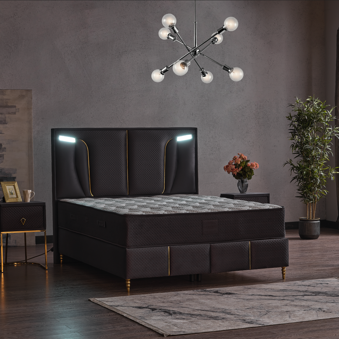 Picioare de susținere din plastic și inox ale patului Boxspring R7R, fiecare având 10 cm înălțime pentru stabilitate.