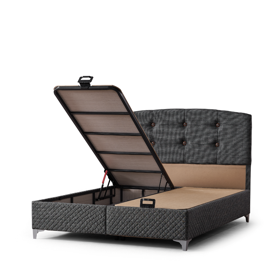 Ladã Pat Boxspring Samba din Catifea, cu Saltea și Depozitare