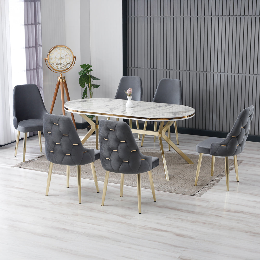 Set masă cu 6 scaune, ovală, fixă, Petek