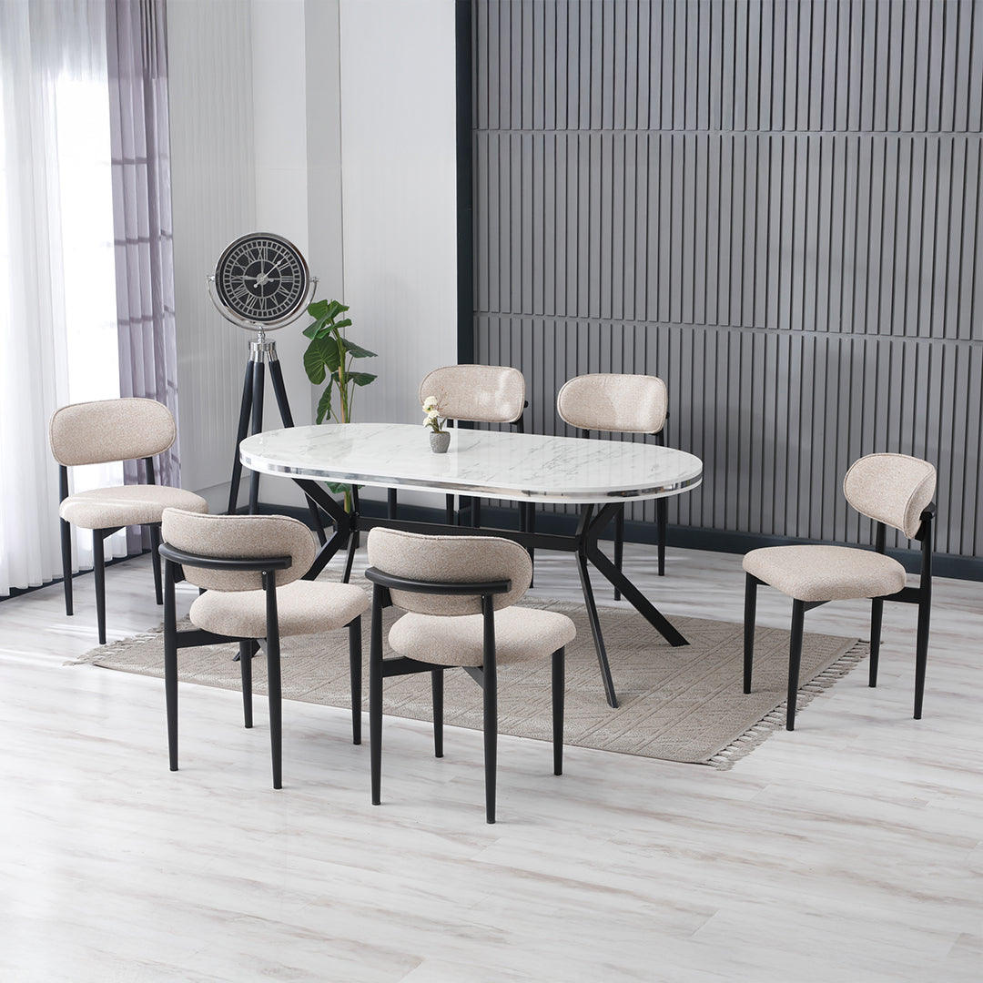 Set masă cu 6 scaune, ovală, fixă, Polo