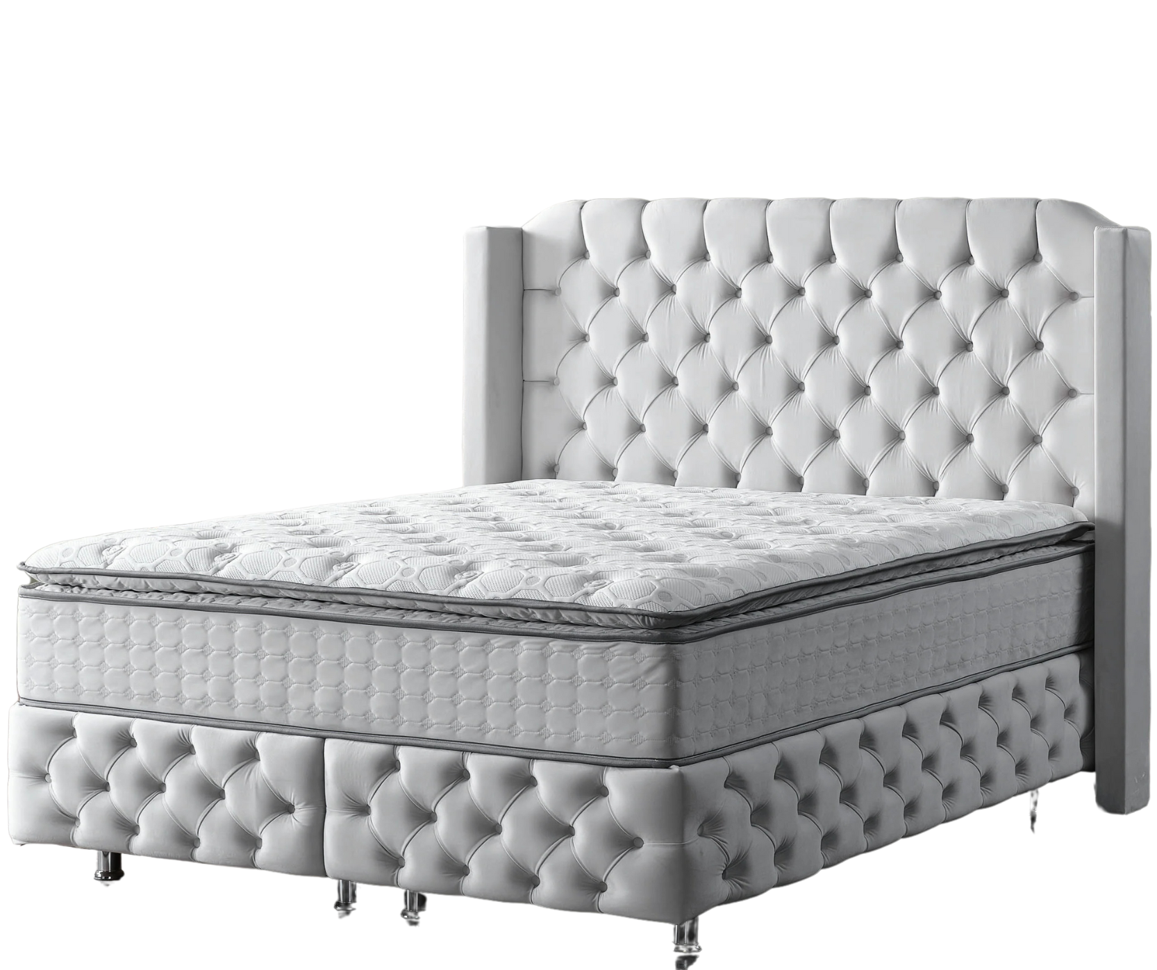 Pat tapițat cu saltea inclusă, ladă depozitare, somieră rabatabilă, catifea – Model Boxspring Premium