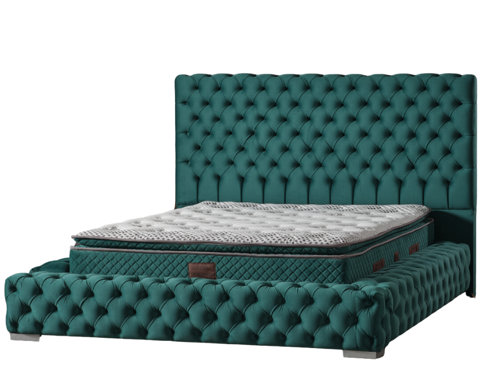 Impact Mob Pat Boxspring Castello din Catifea with integrated storage and mattress, featuring plush velvet upholstery and elegant design.