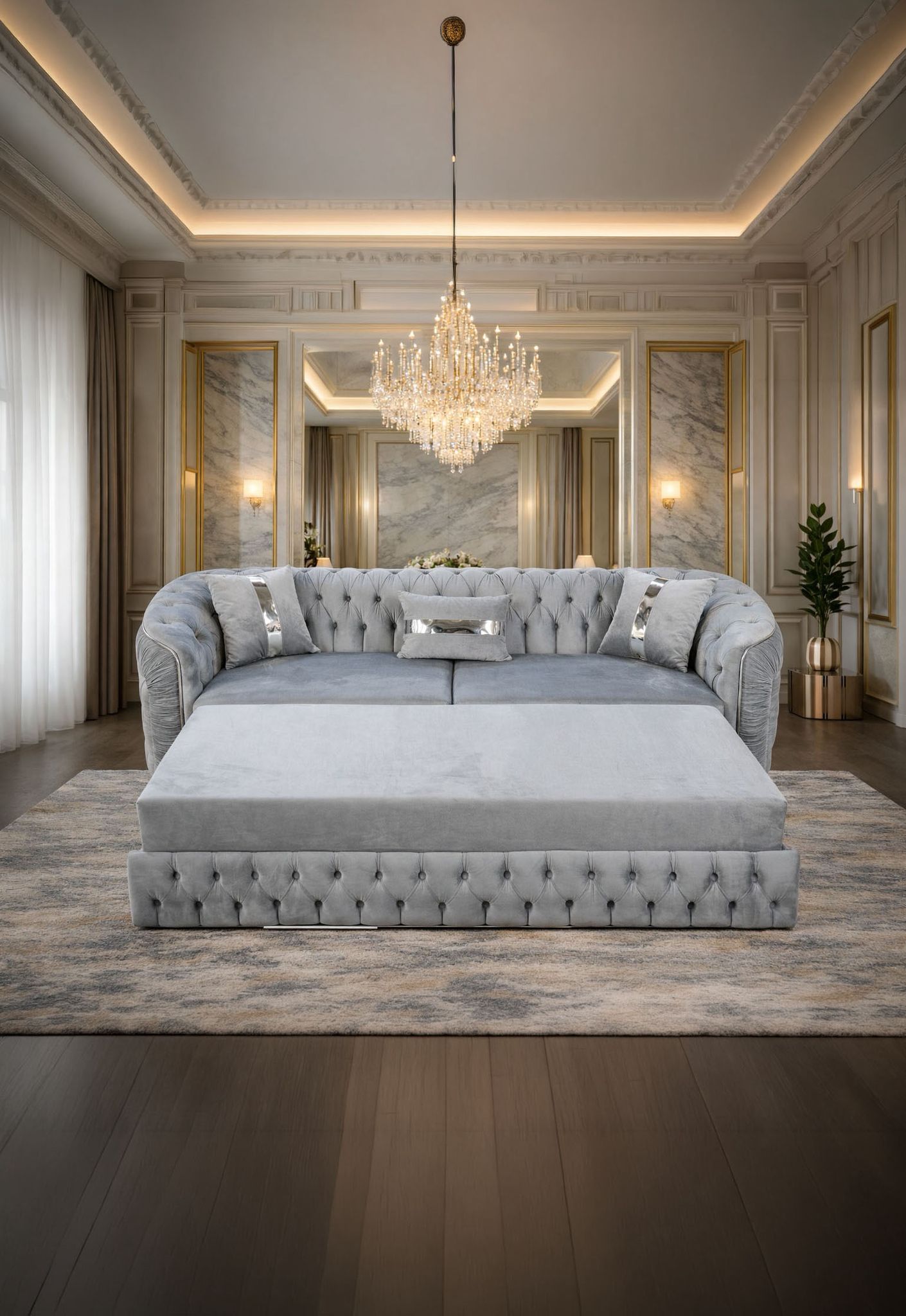 Canapea Xtreme tapitat cu catifea de brand IMPACT MOB, model Extreme, vizibilă în imagine cu detalii despre material și design.