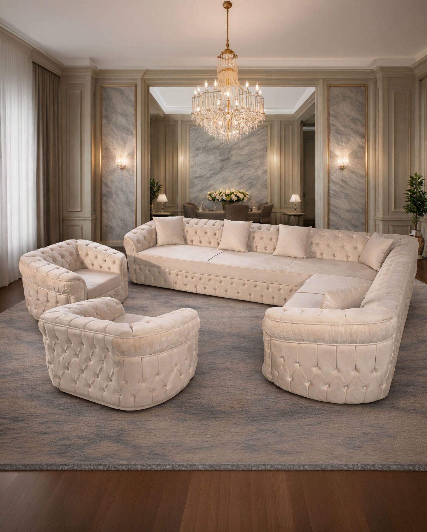 Velvet upholstered Xtreme sofa by IMPACT MOB, showcasing a modern design and comfortable seating in a stylish living room setting.