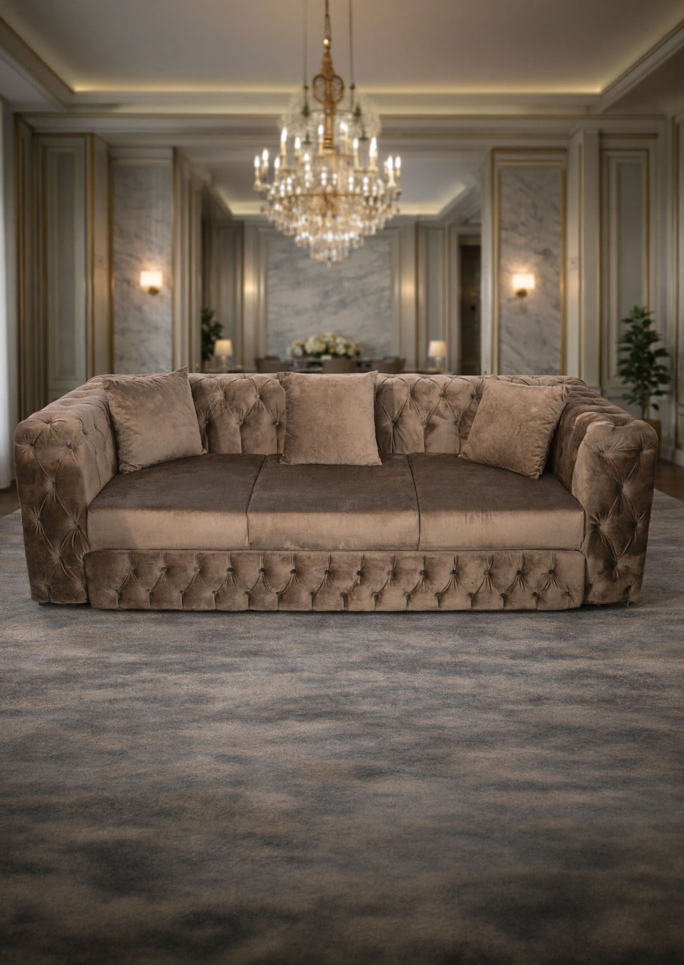 California 3-seater extensible sofa with 2 matching armchairs by IMPACT MOB in a stylish living room setting.