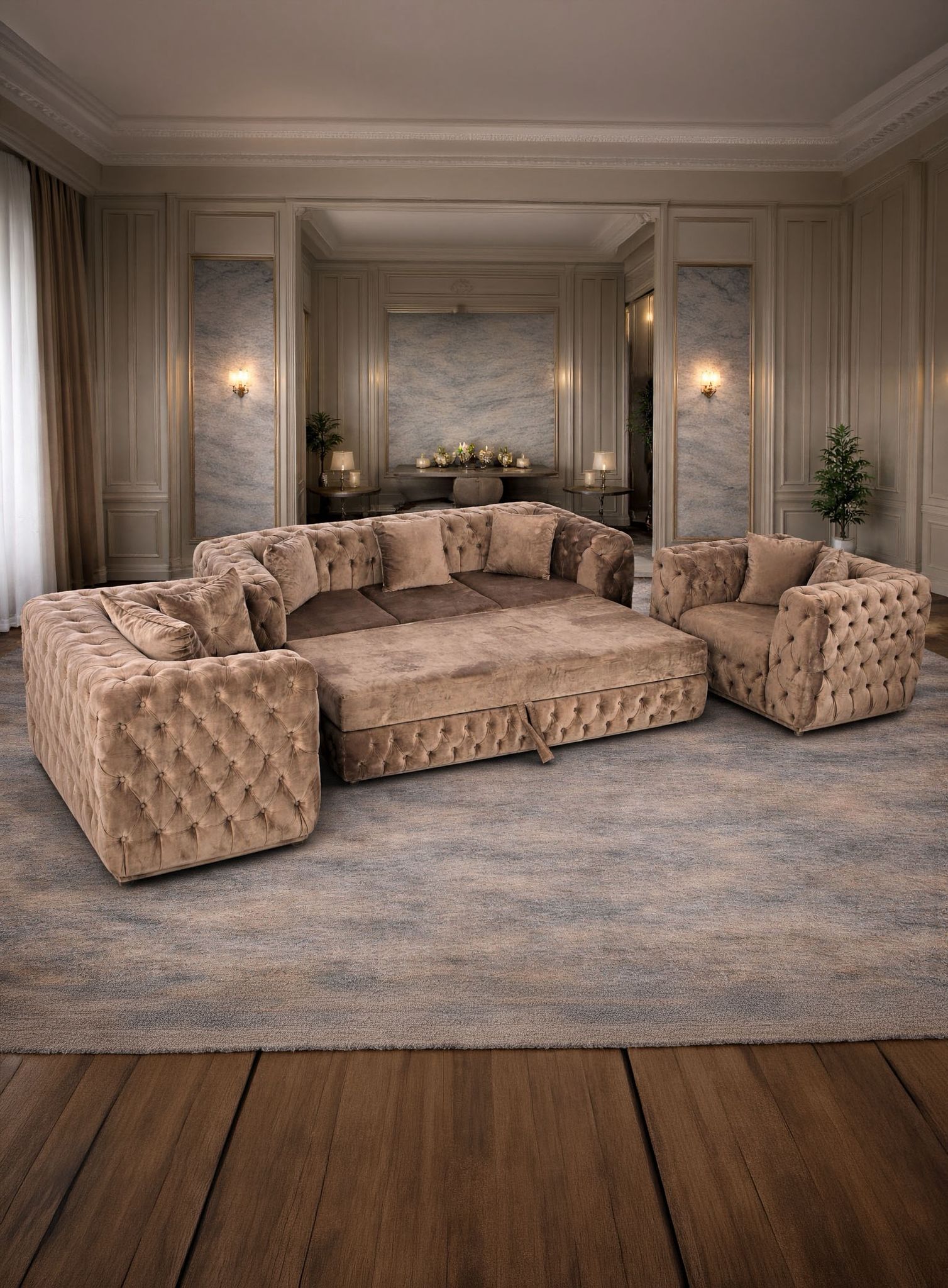 California 3-seater extensible sofa set with 2 armchairs by IMPACT MOB, featuring modern design and soft upholstery.