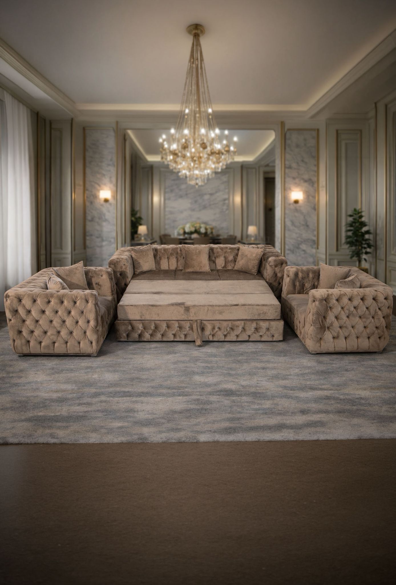 California 3-seater sofa set with 2 armchairs in a modern design by IMPACT MOB, featuring a stylish, extendable functionality.