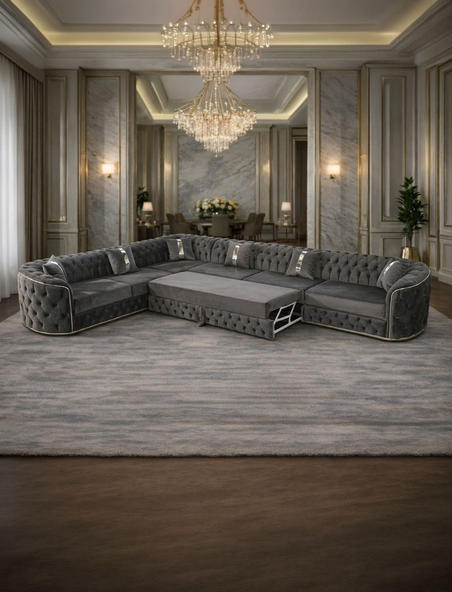 IMPACT MOB Lugano extensible corner sofa, 400x300 cm, showcasing modern design and spacious seating in a stylish living room setting.