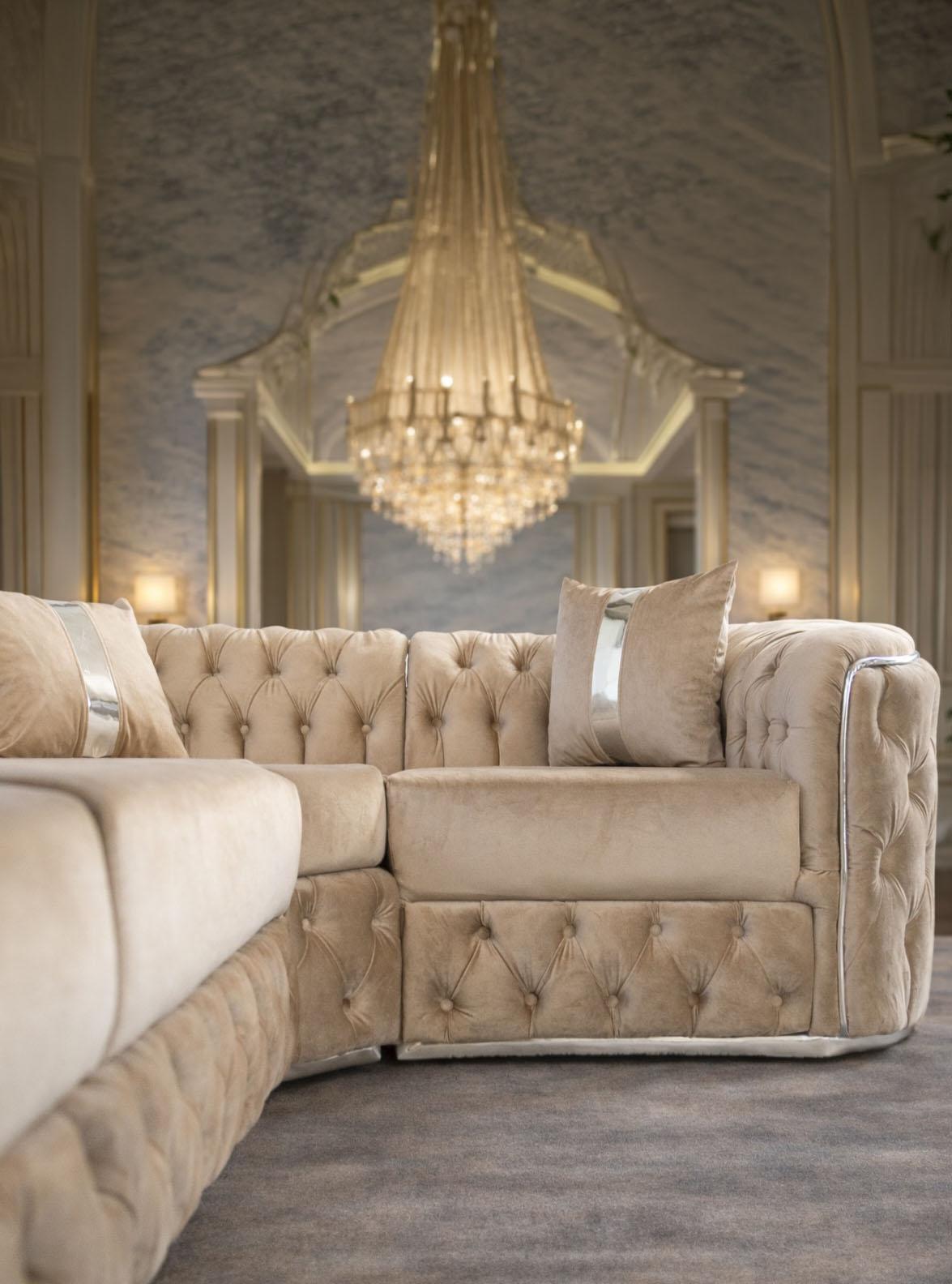 Luxurious IMPACT MOB Lugano coltar fix 480cm x 180cm with plush velvet upholstery, stylish and spacious for modern living spaces.