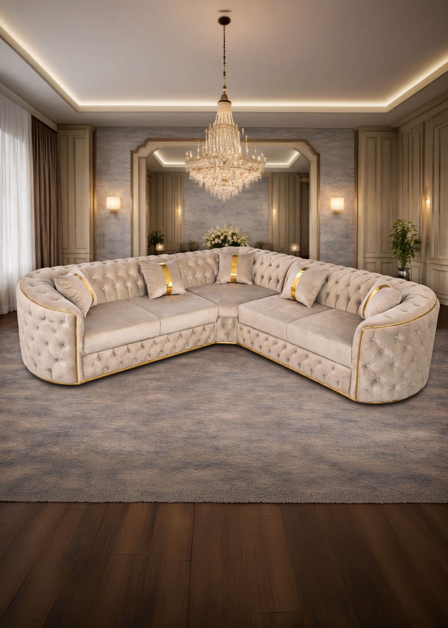 Lugano fixed corner sofa by IMPACT MOB with 270x270 cm dimensions, showcasing plush fabric and modern design.