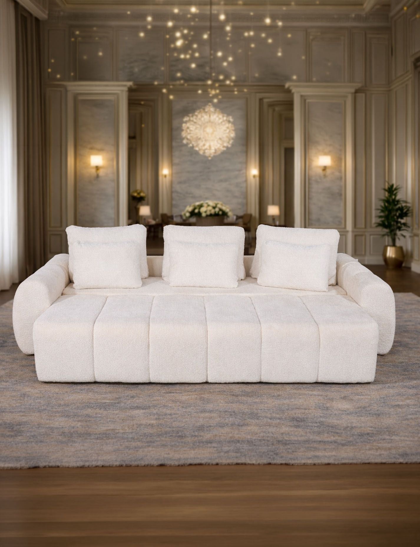 Impact Mob Lisabona extendable sofa with storage drawer, featuring fabric upholstery and plush seating in a modern living room setting.