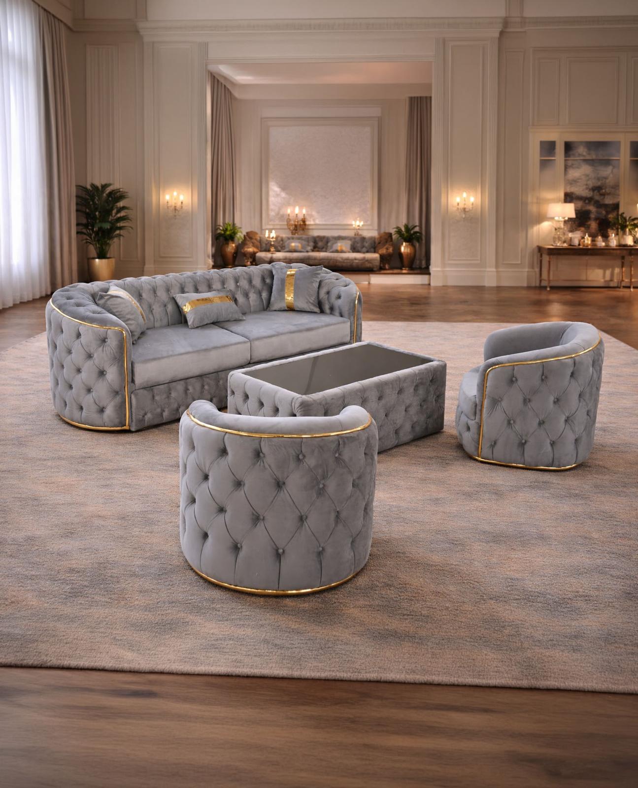 Lugano extendable sofa set with two armchairs and a coffee table, modern living room furniture by IMPACT MOB.