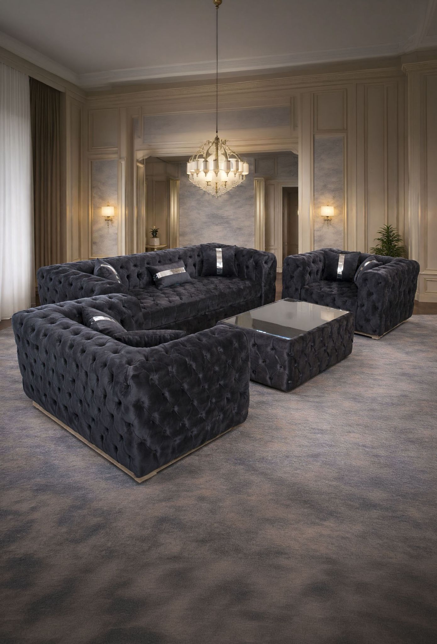 California – Set canapea 3 locuri extensibilă cu 2 fotolii și măsuță de cafea