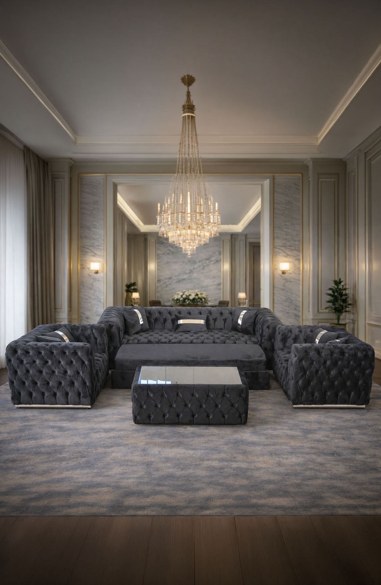 California – Set canapea 3 locuri extensibilă cu 2 fotolii și măsuță de cafea