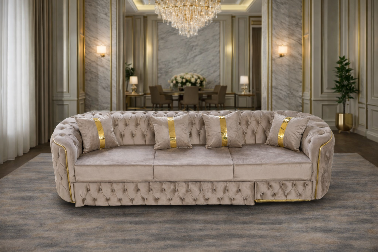 Impact Mob Lugano 4-seat extendable sofa with fabric upholstery, featuring a modern design and spacious seating.