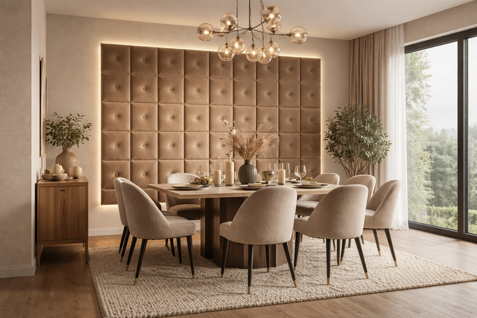 Panou decorativ tapițat pătrat cu buton de la IMPACT MOB, finisaj elegant și textură moale pentru decor interior modern.