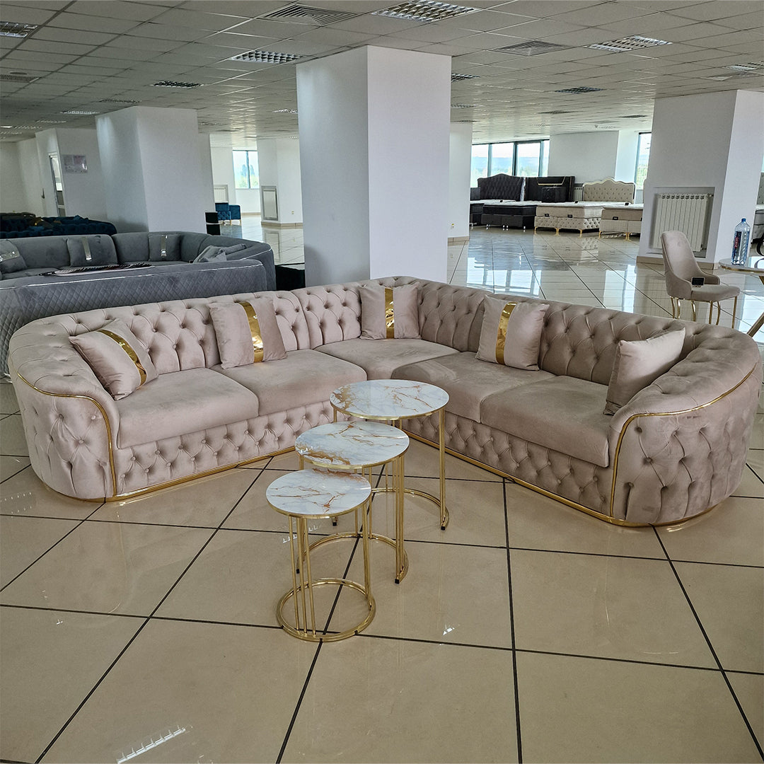 Colțar Lugano Fix și Extensibil, 270x270 cm, tapitat cu catifea, design modern, pentru living confortabil, de la IMPACT MOB.
