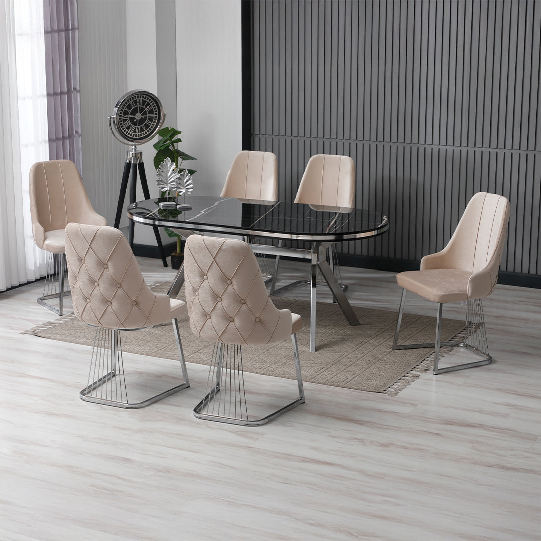 Set masă cu 6 scaune, ovală, fixă, Deluxe