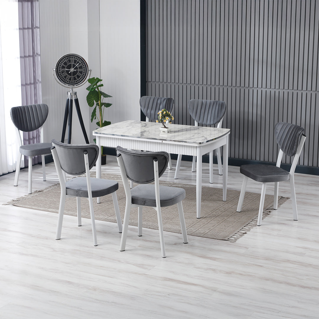 Set masă cu 6 scaune, pătrată, extensibilă, Elma